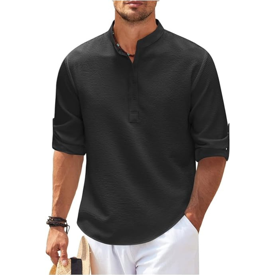 Men’s summer shirt with stand collar and half buttons