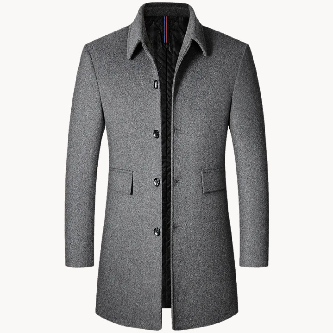 Wool Coat with Notch Lapel for Men