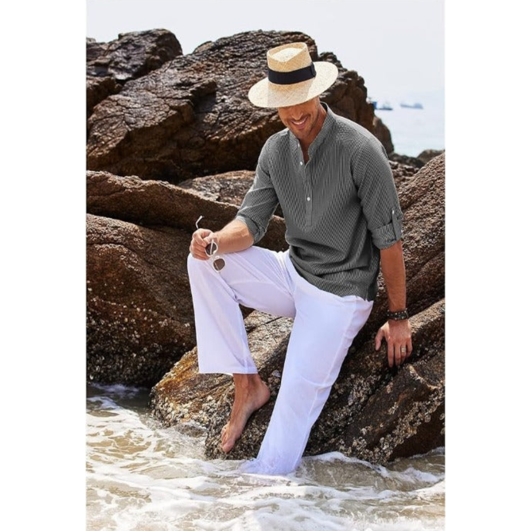 Men’s summer shirt with stand collar and half buttons