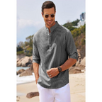 Men’s summer shirt with stand collar and half buttons