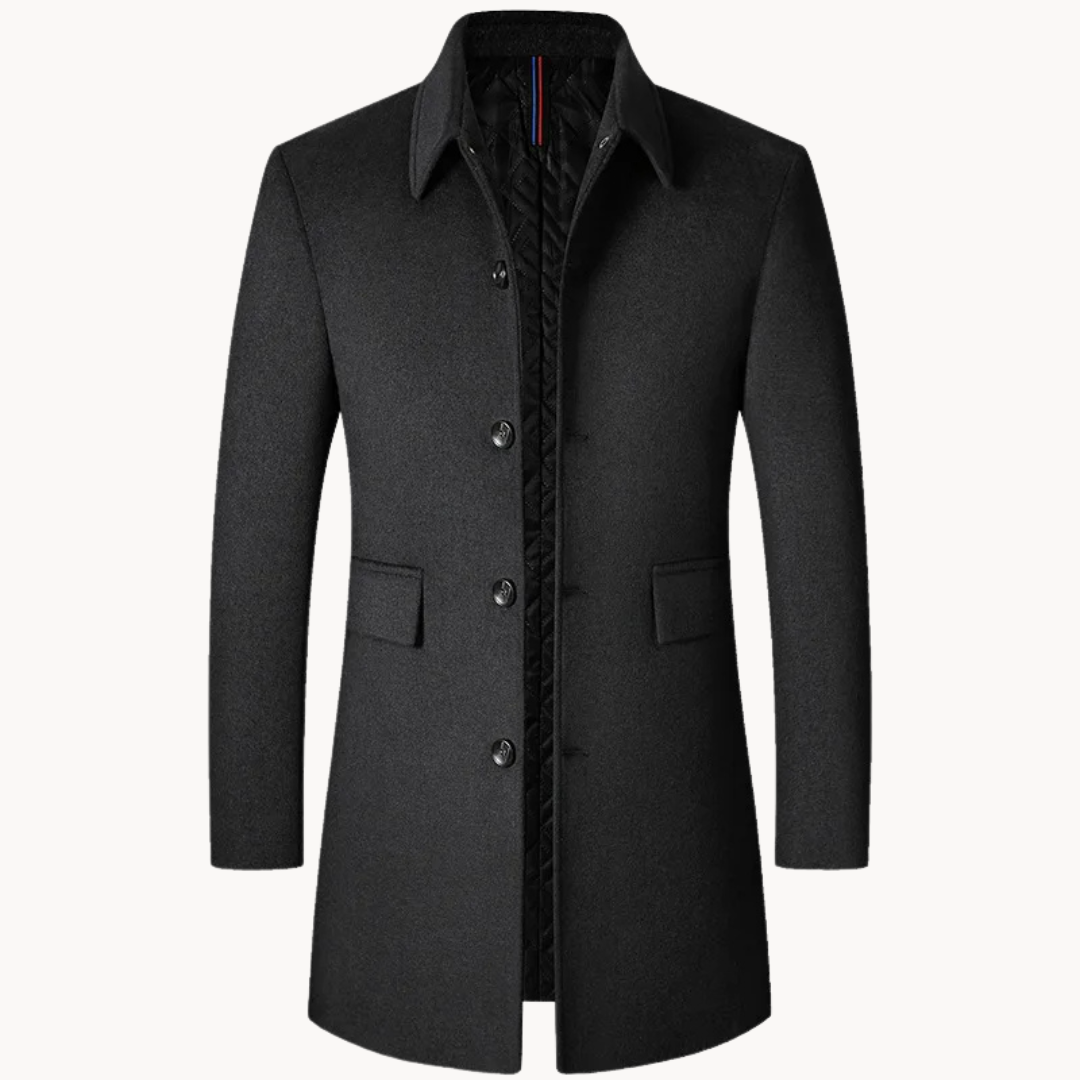 Wool Coat with Notch Lapel for Men