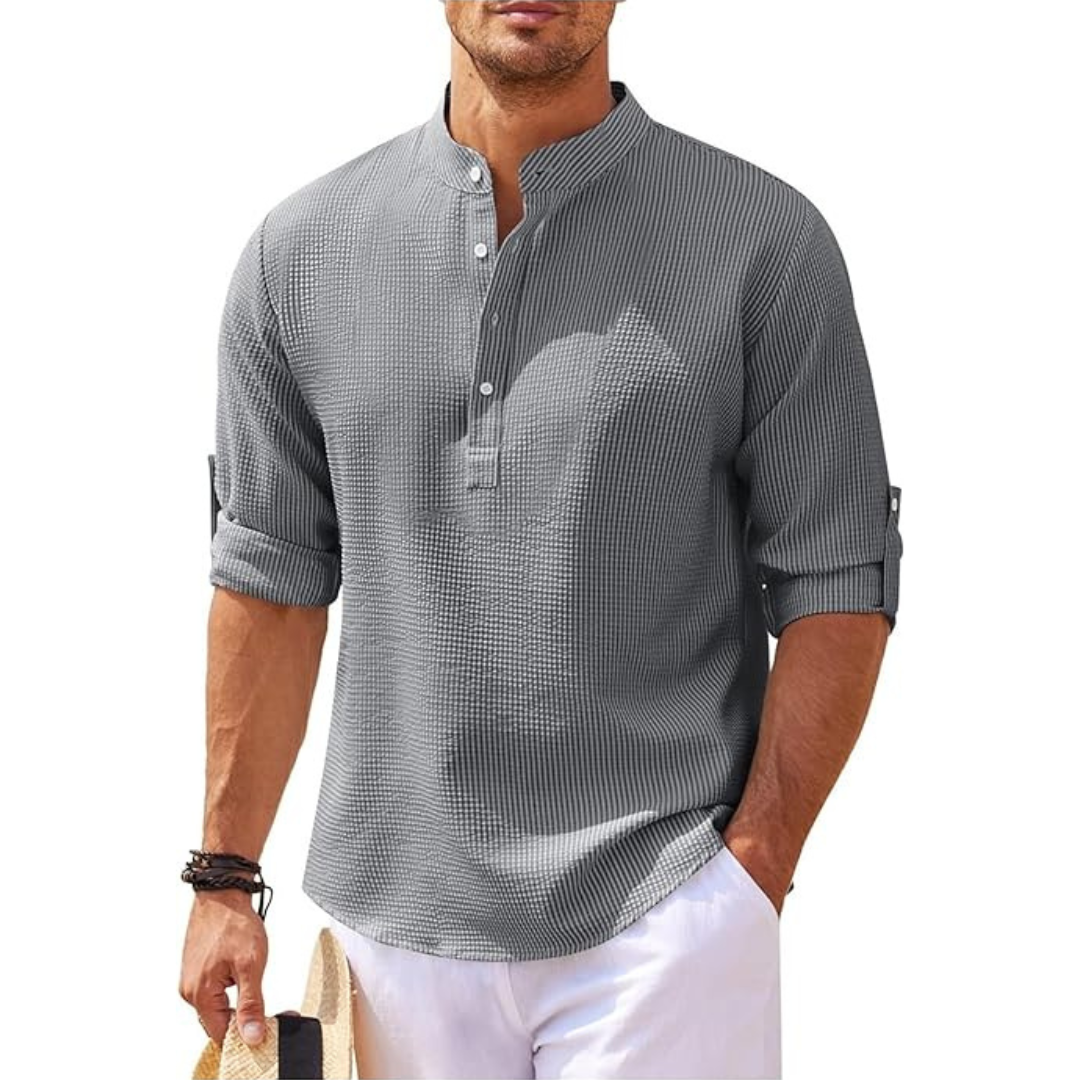 Men’s summer shirt with stand collar and half buttons