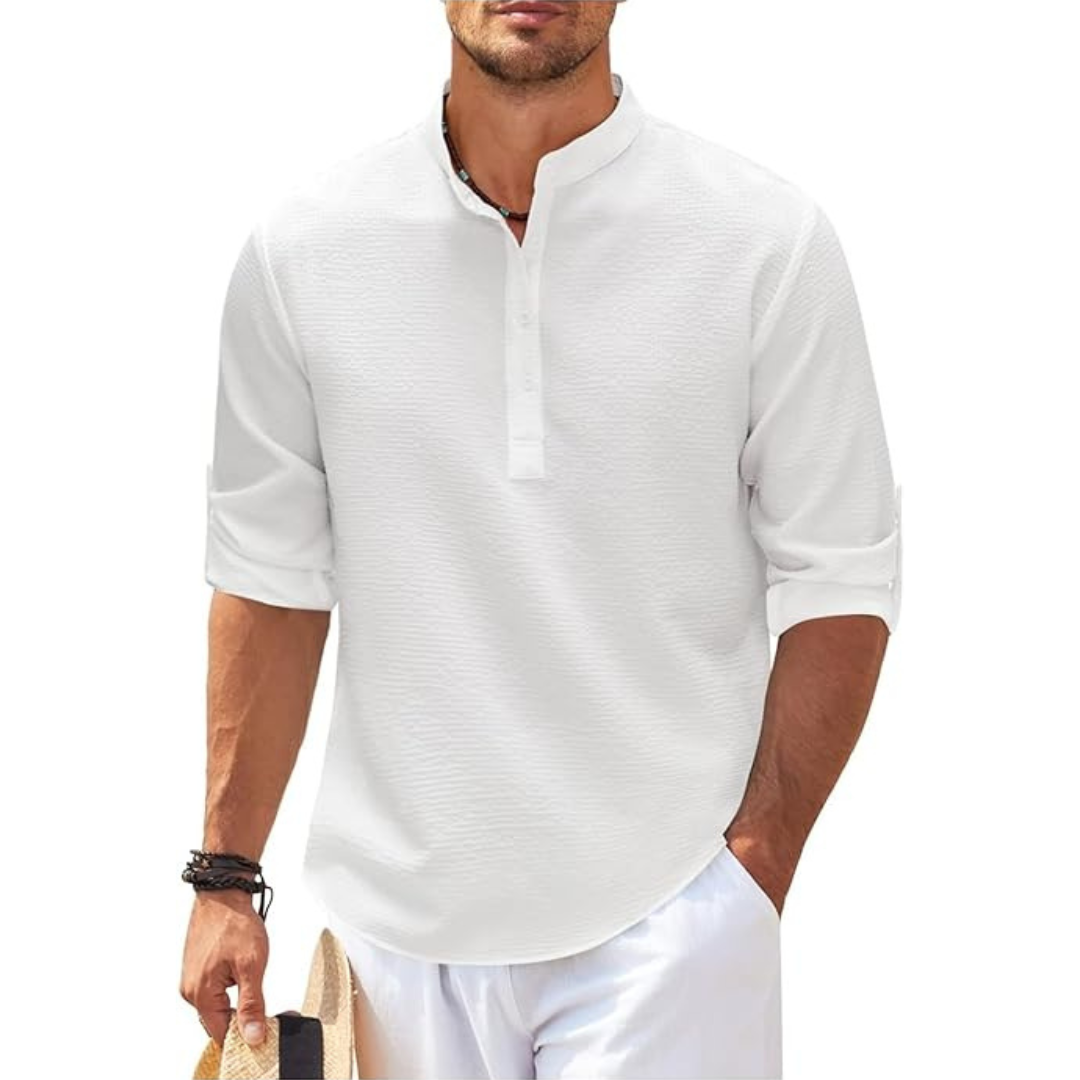 Men’s summer shirt with stand collar and half buttons