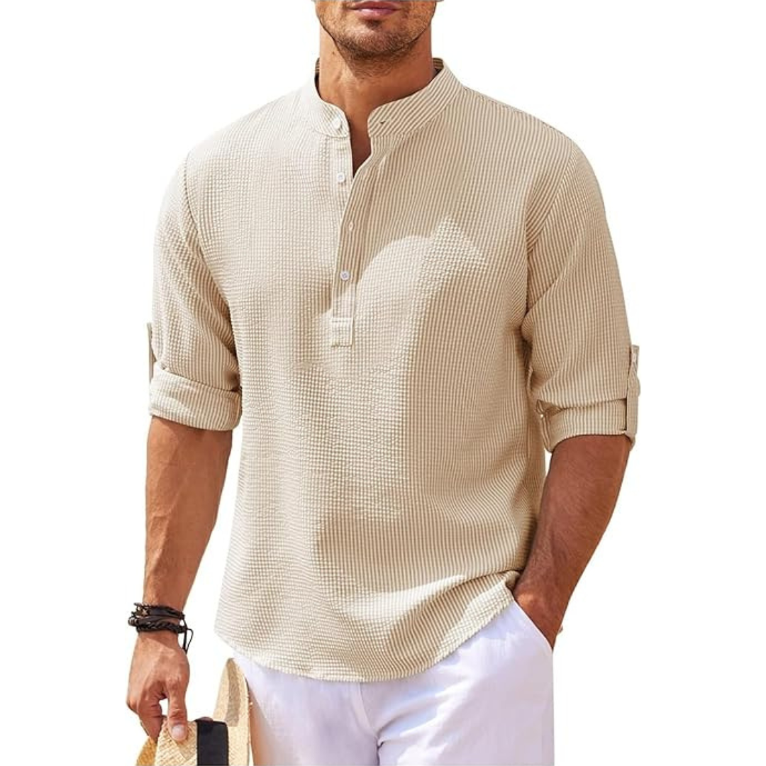 Men’s summer shirt with stand collar and half buttons