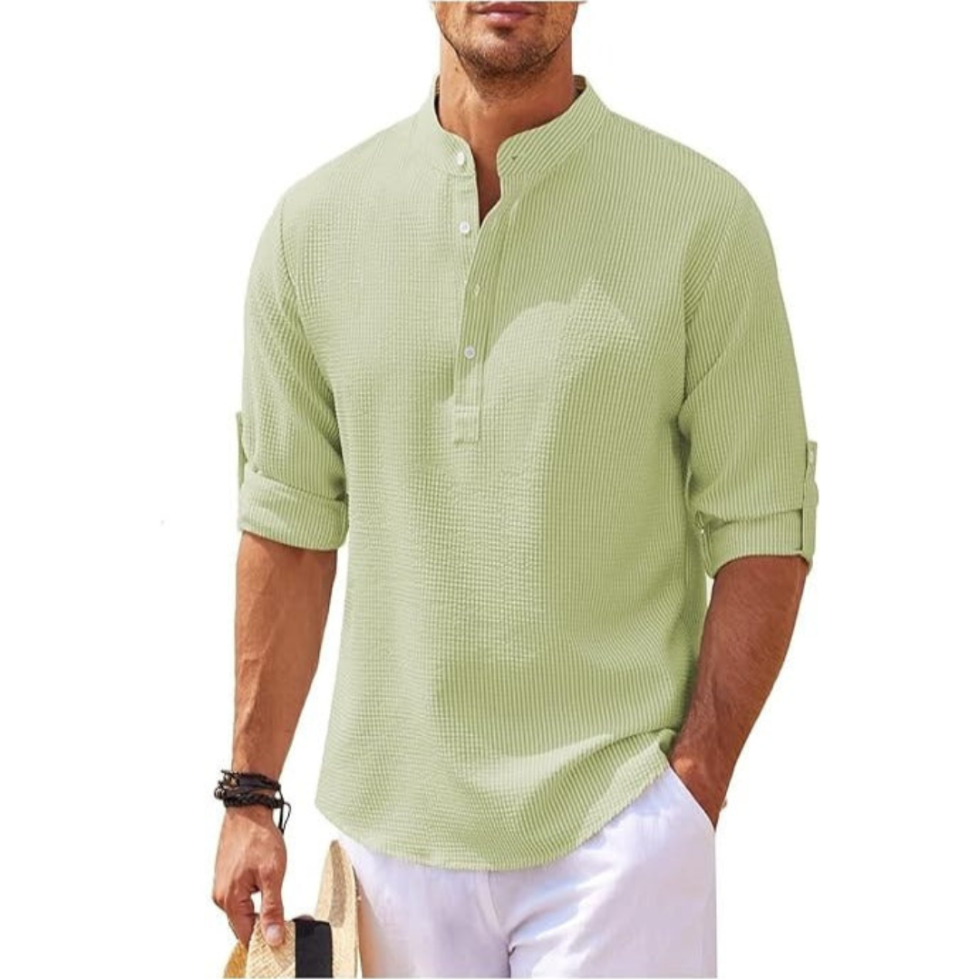 Men’s summer shirt with stand collar and half buttons