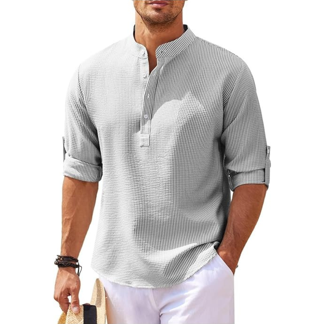 Men’s summer shirt with stand collar and half buttons