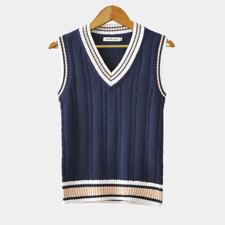 Sleeveless Knit Sweater with V‑Neck for Men