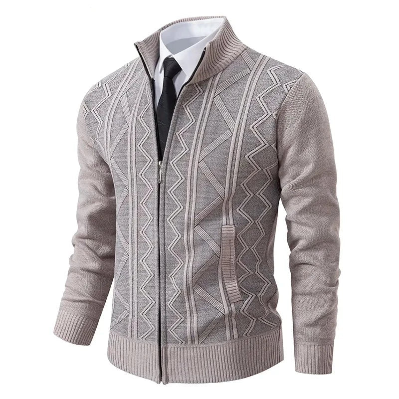 Men’s zip-up knitted cardigan with high collar