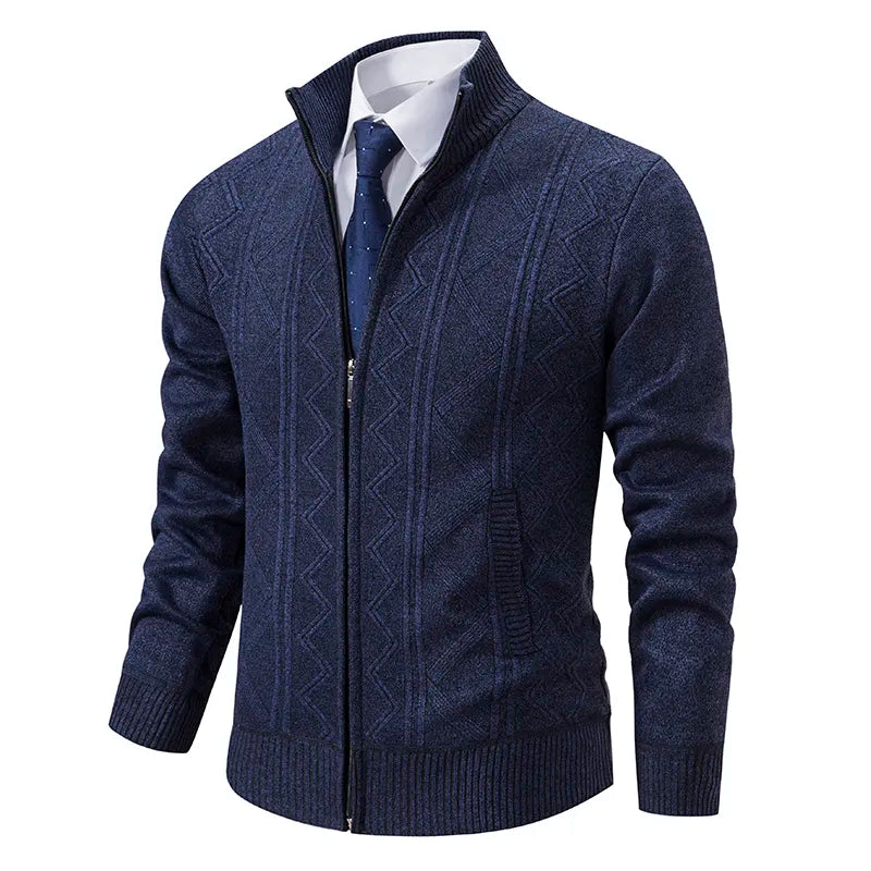 Men’s zip-up knitted cardigan with high collar
