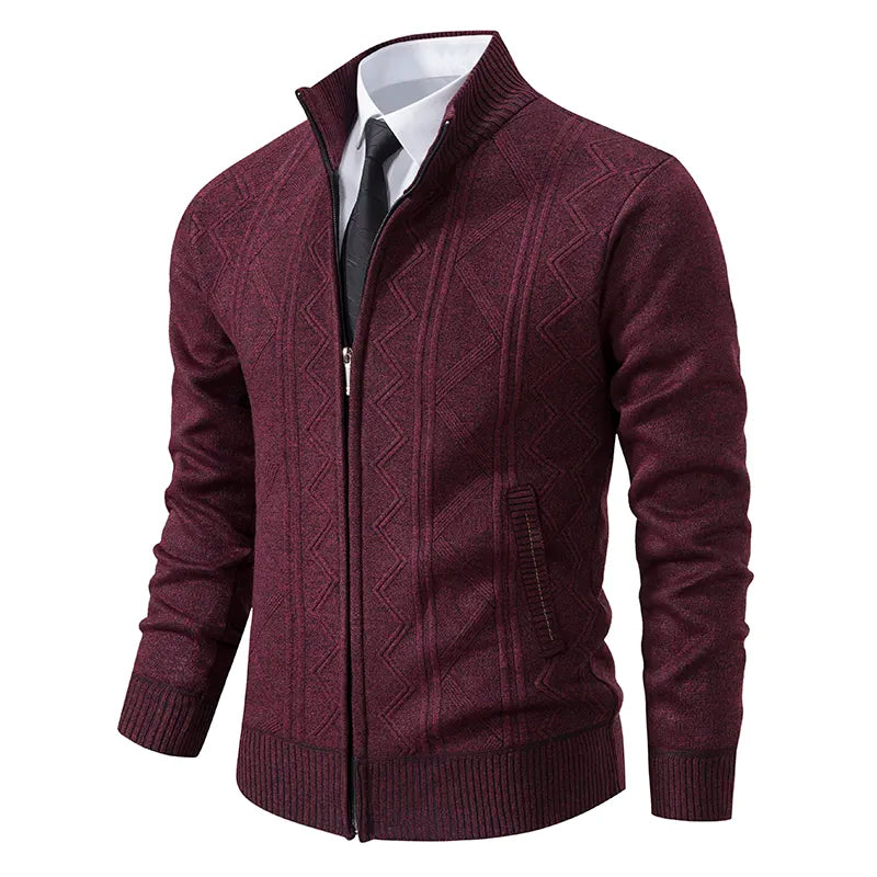 Men’s zip-up knitted cardigan with high collar