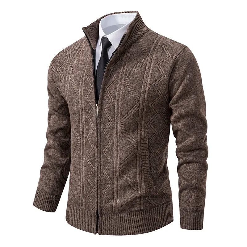 Men’s zip-up knitted cardigan with high collar