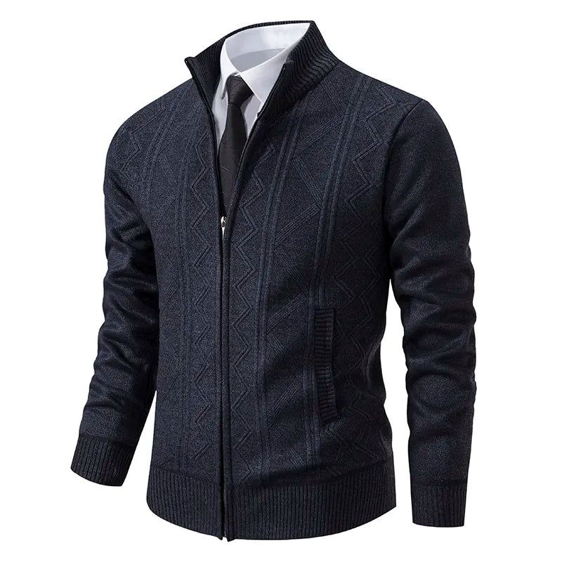 Men’s zip-up knitted cardigan with high collar