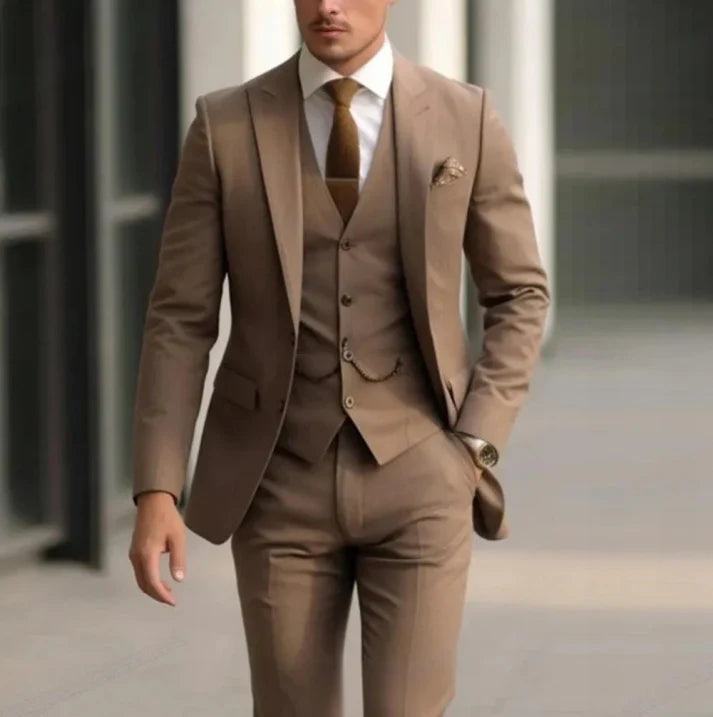 Three-piece classic suit with waistcoat for men