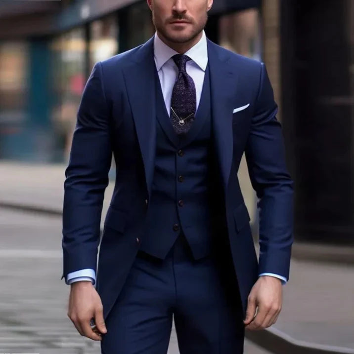 Three-piece classic suit with waistcoat for men