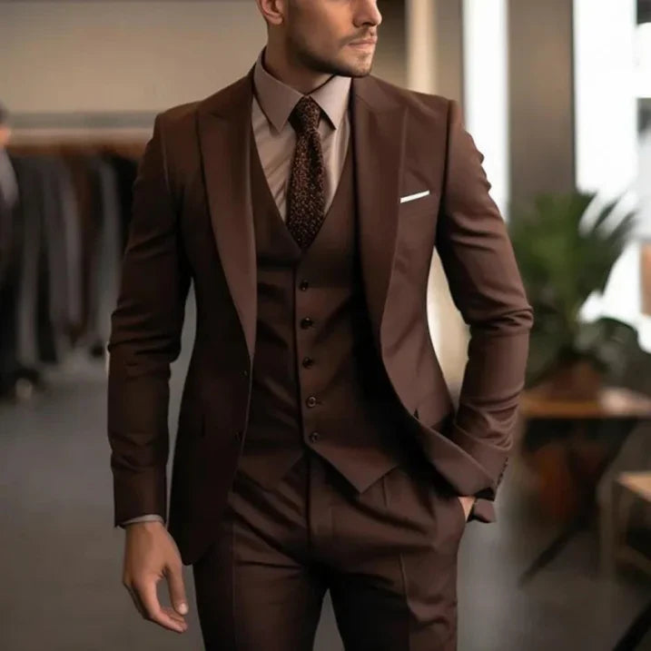 Three-piece classic suit with waistcoat for men