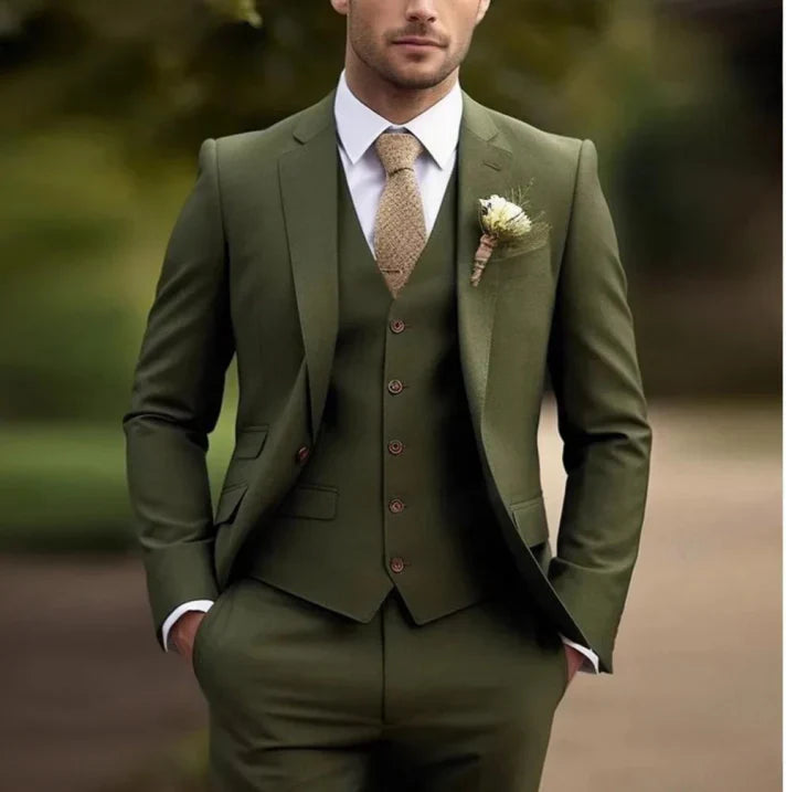 Three-piece classic suit with waistcoat for men