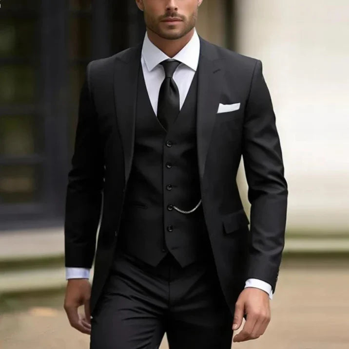 Three-piece classic suit with waistcoat for men