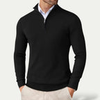Men's Cashmere Pullover with Half Zip and Long Sleeves