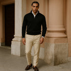 Men's Cashmere Pullover with Half Zip and Long Sleeves