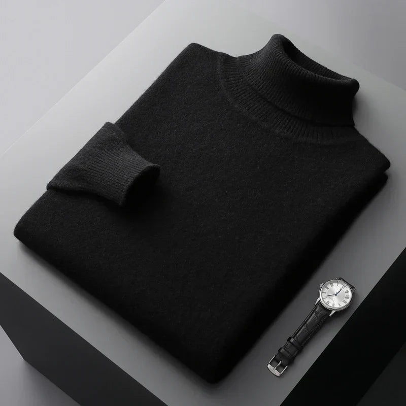 Wool Turtleneck Jumper with Ribbed Cuffs for Men