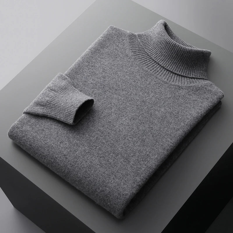 Wool Turtleneck Jumper with Ribbed Cuffs for Men
