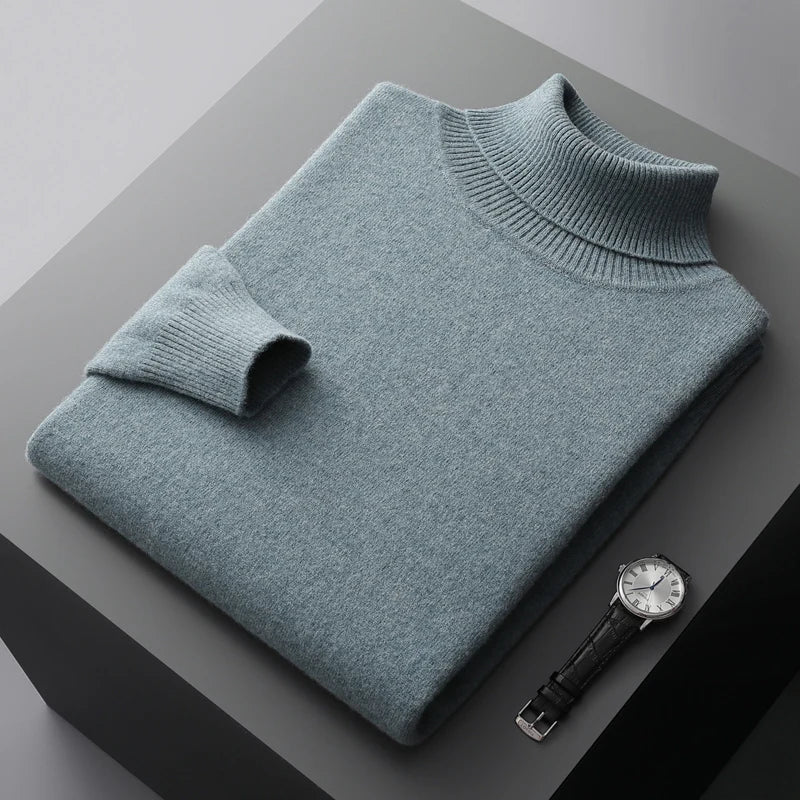 Wool Turtleneck Jumper with Ribbed Cuffs for Men
