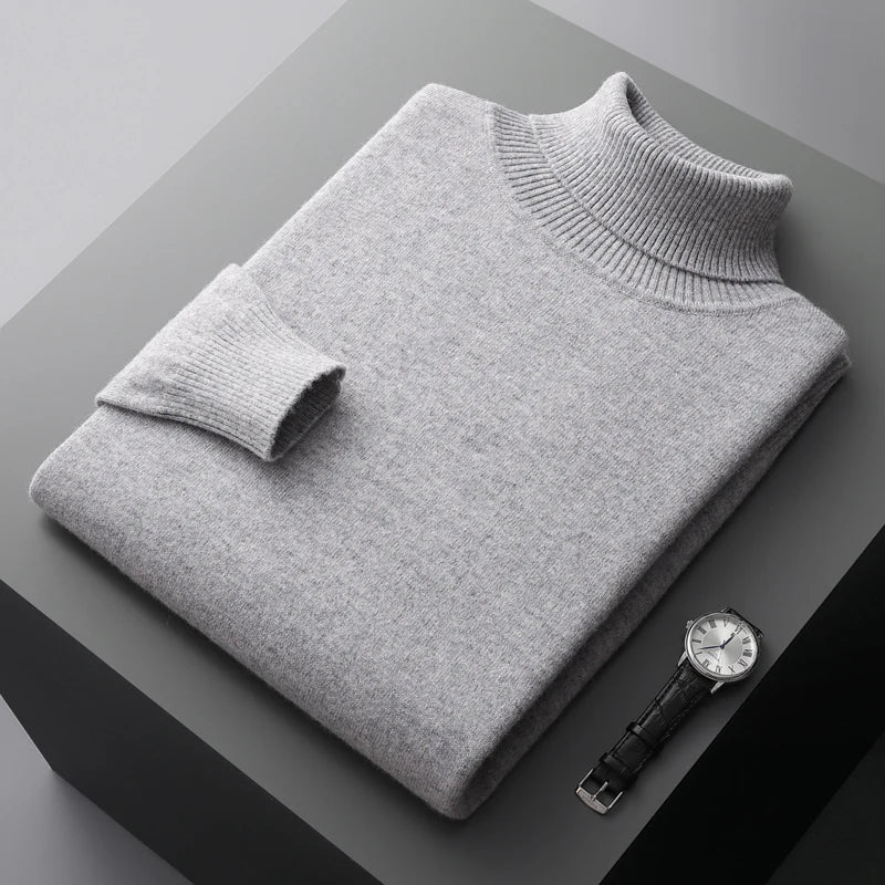 Wool Turtleneck Jumper with Ribbed Cuffs for Men