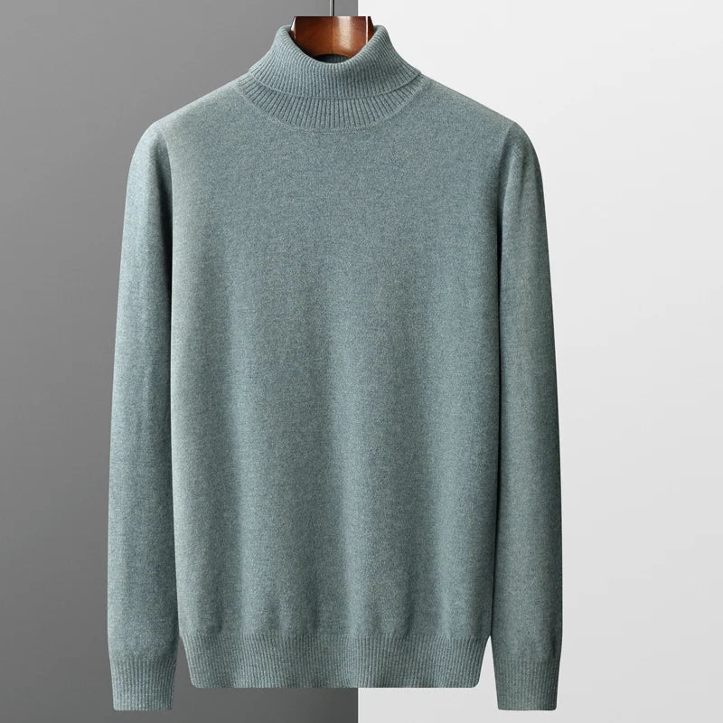 Wool Turtleneck Jumper with Ribbed Cuffs for Men