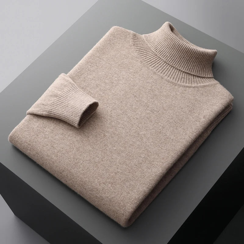 Wool Turtleneck Jumper with Ribbed Cuffs for Men