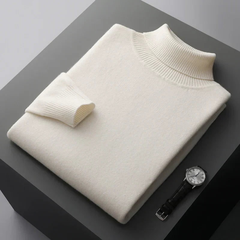 Wool Turtleneck Jumper with Ribbed Cuffs for Men