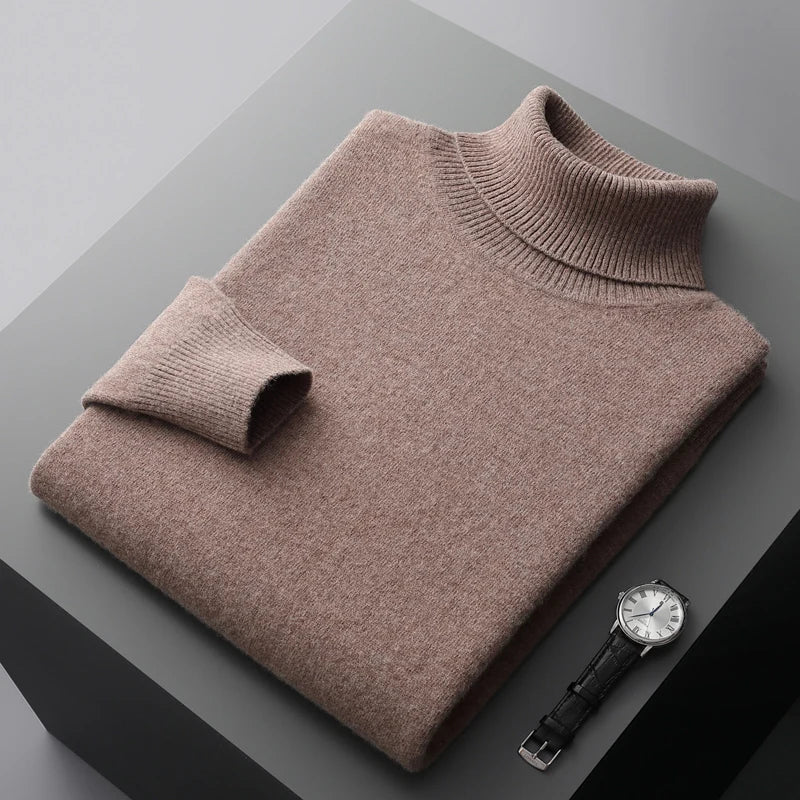 Wool Turtleneck Jumper with Ribbed Cuffs for Men