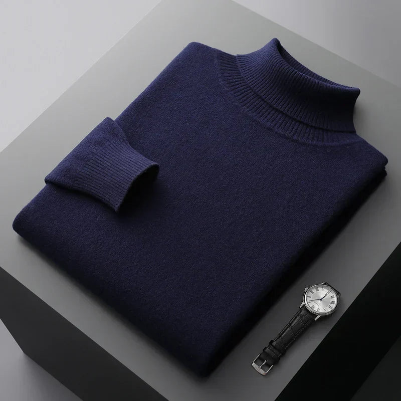 Wool Turtleneck Jumper with Ribbed Cuffs for Men