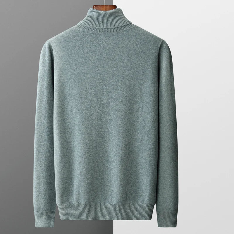 Wool Turtleneck Jumper with Ribbed Cuffs for Men
