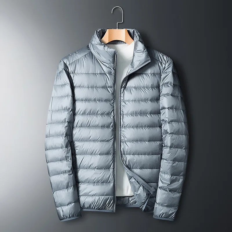 Men’s down jacket with full-zip and stand collar