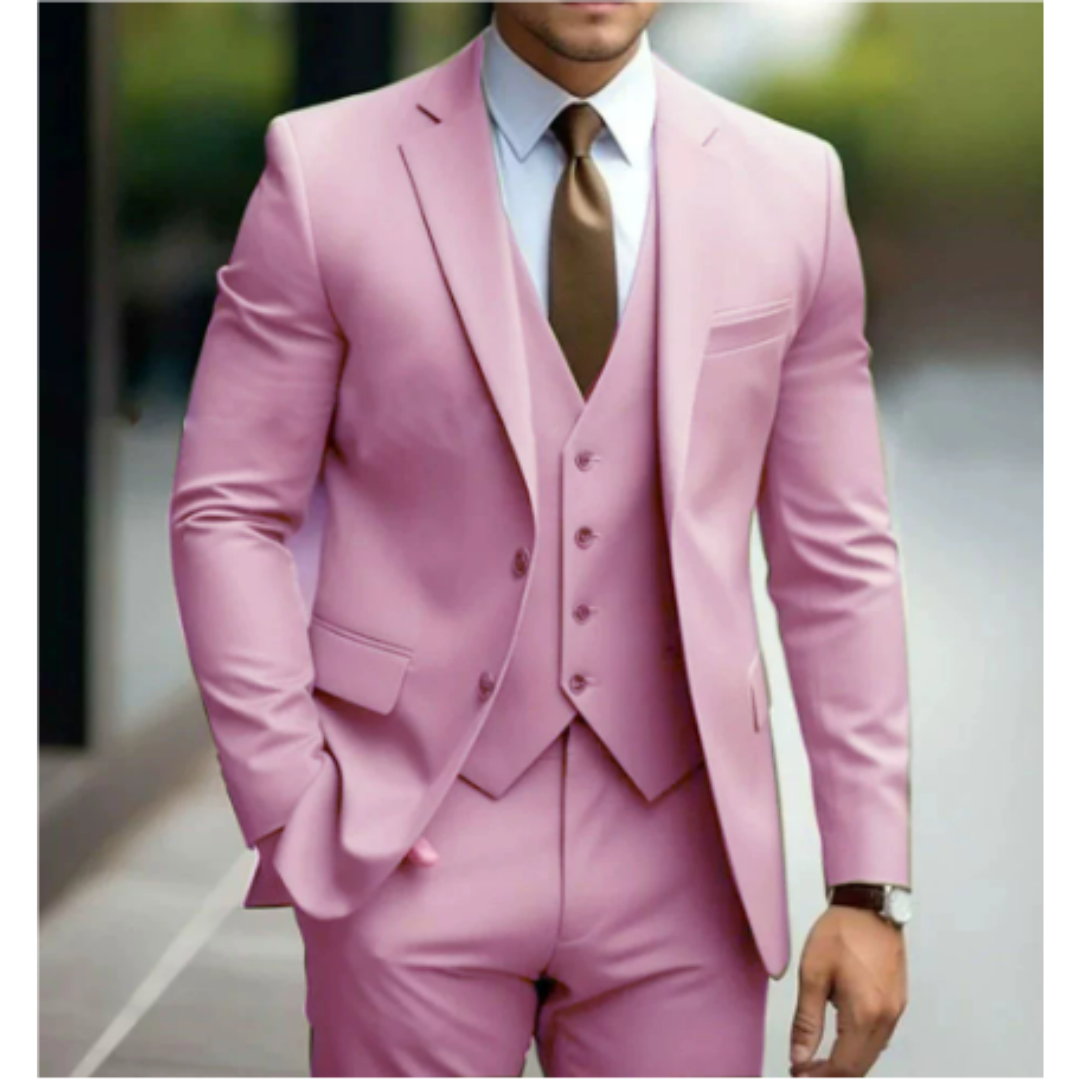 Three-piece suit with button for men