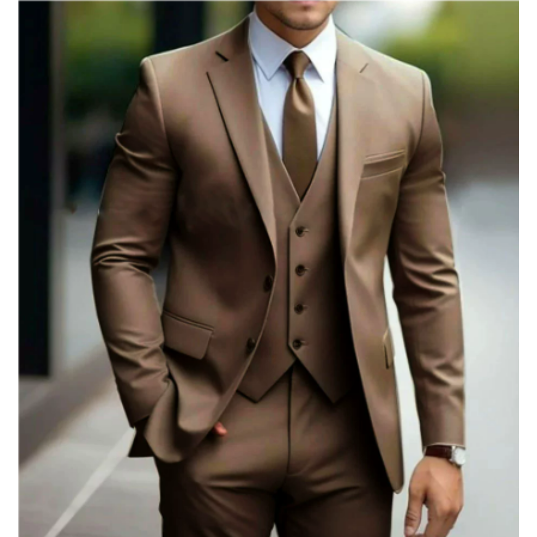 Three-piece suit with button for men