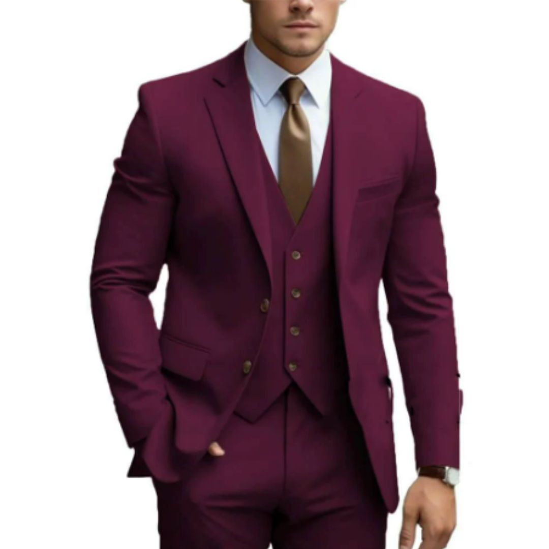 Three-piece suit with button for men