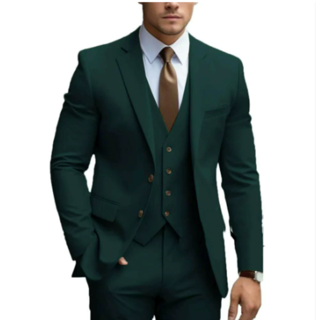 Three-piece suit with button for men