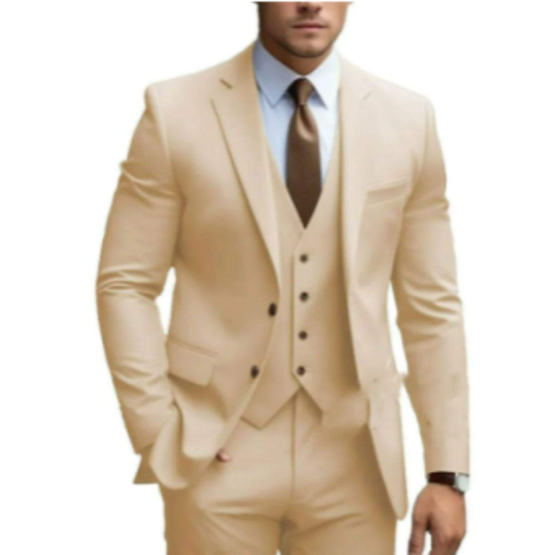 Three-piece suit with button for men