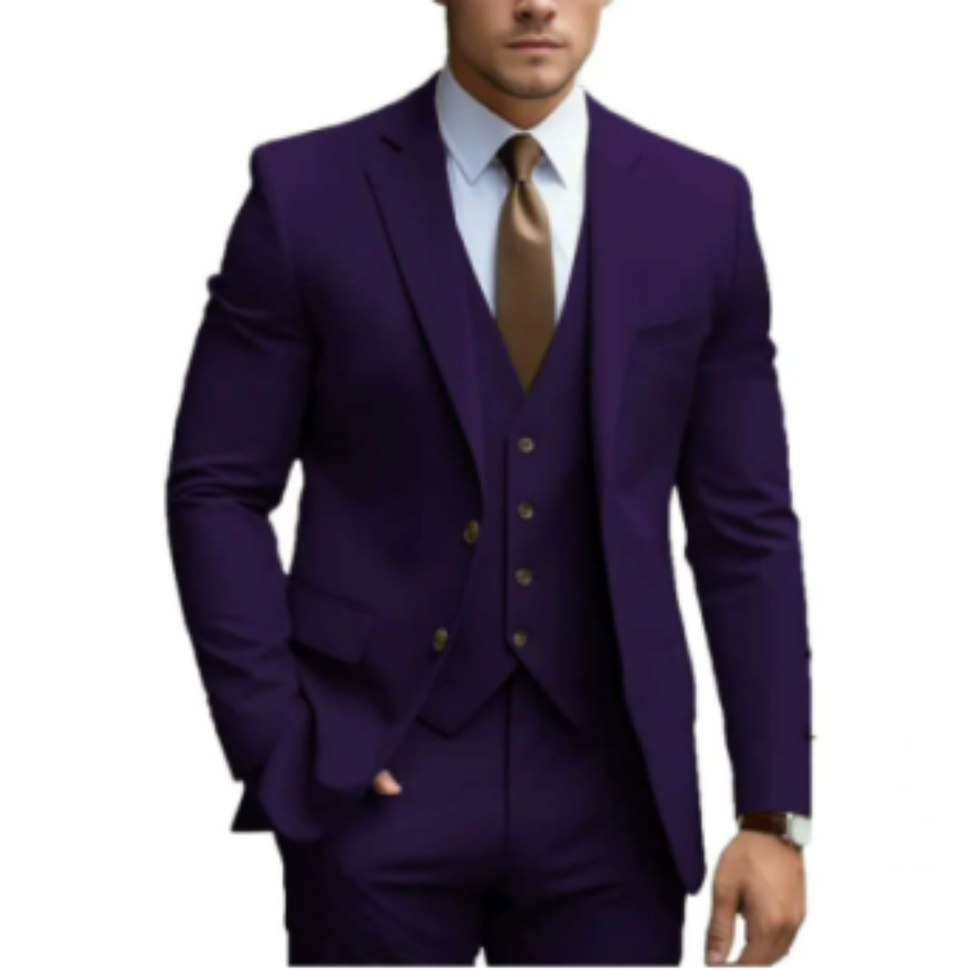 Three-piece suit with button for men