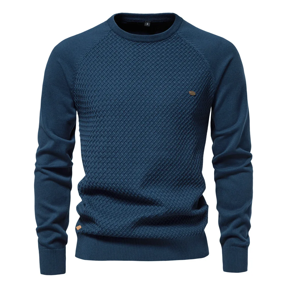 Cotton Crew‑Neck Jumper with Long Sleeves for Men