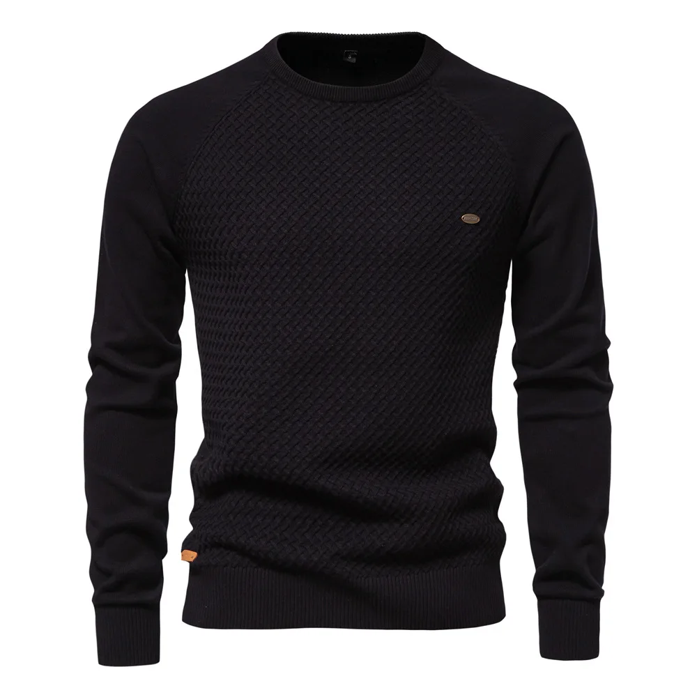 Cotton Crew‑Neck Jumper with Long Sleeves for Men