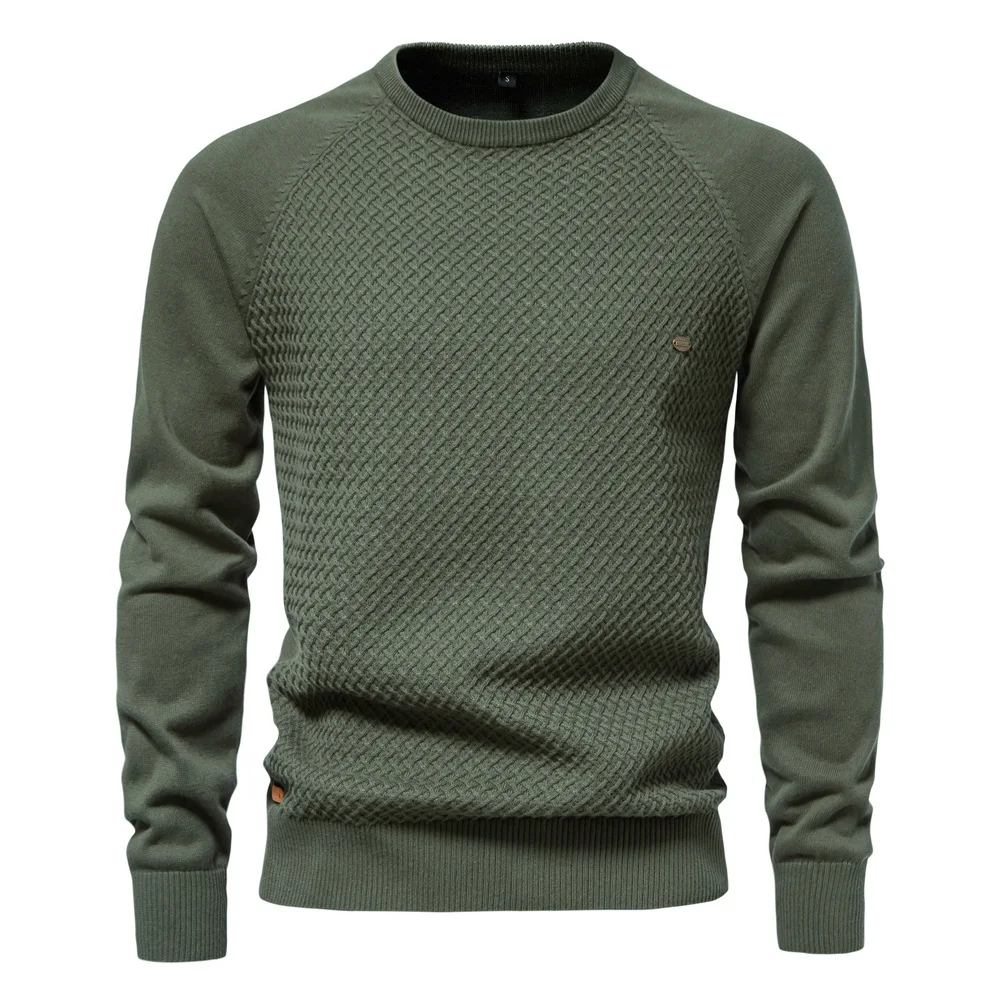 Cotton Crew‑Neck Jumper with Long Sleeves for Men