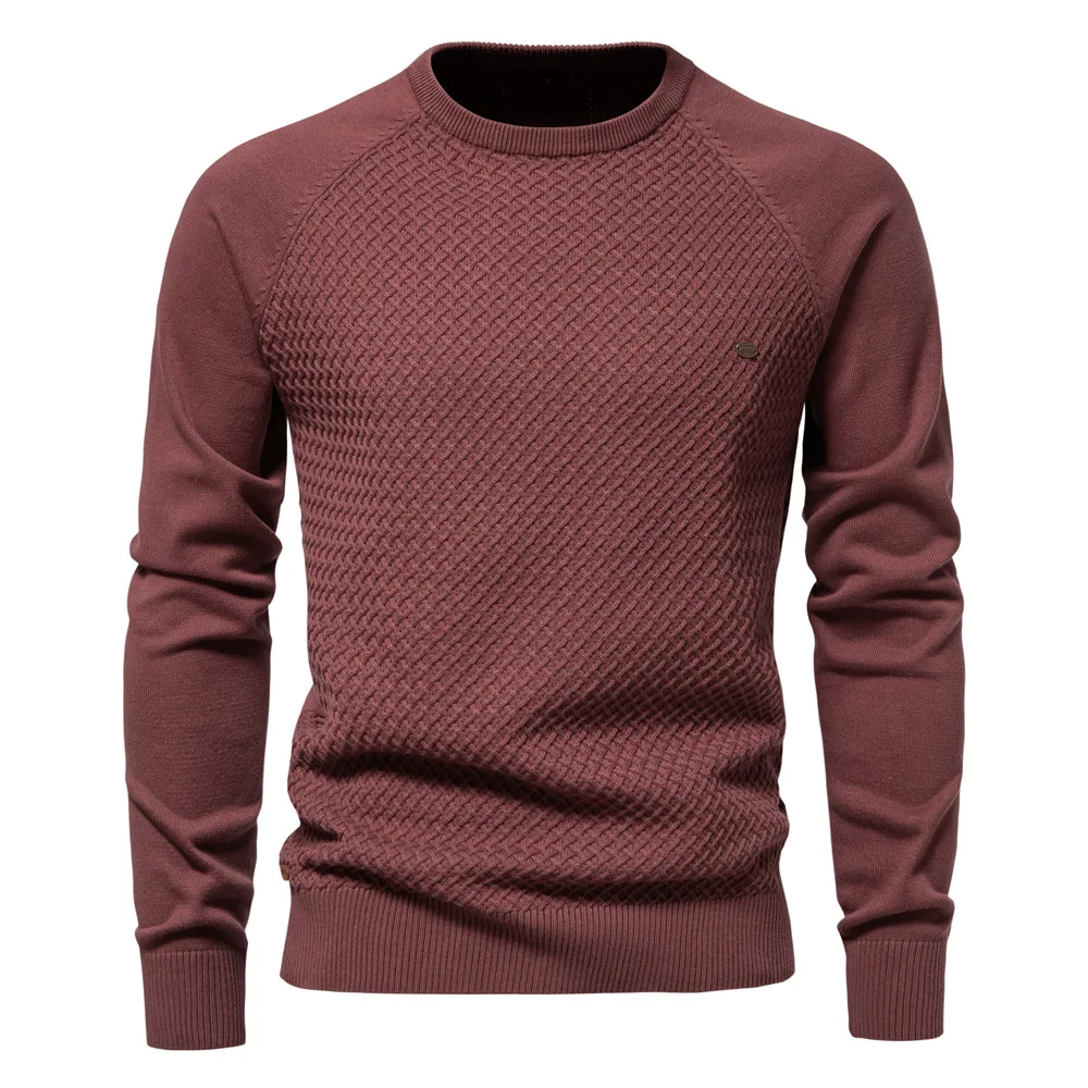 Cotton Crew‑Neck Jumper with Long Sleeves for Men