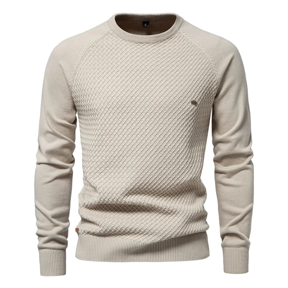 Cotton Crew‑Neck Jumper with Long Sleeves for Men