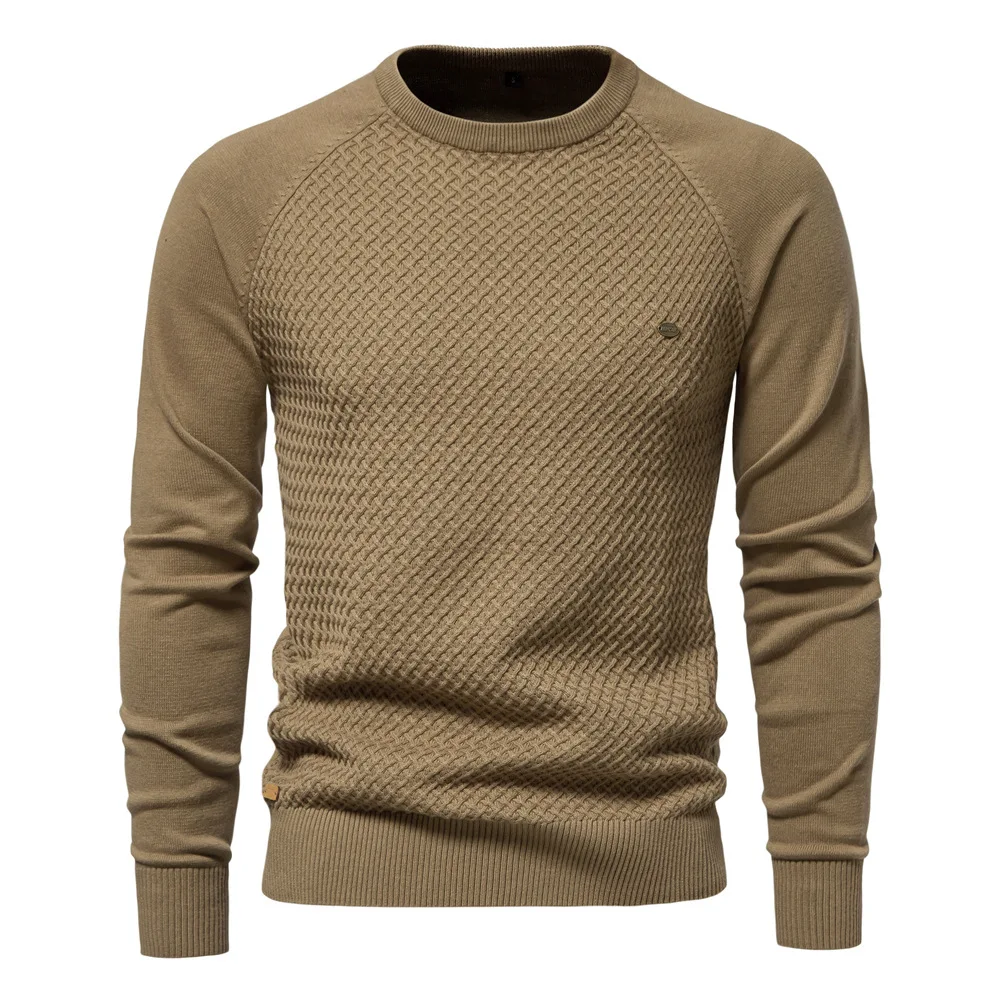 Cotton Crew‑Neck Jumper with Long Sleeves for Men
