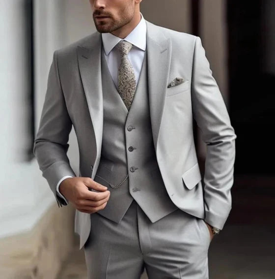 Three-piece classic suit with waistcoat for men