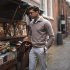 Old Money Style Cotton Blend V Neck Polo Shirt for Men